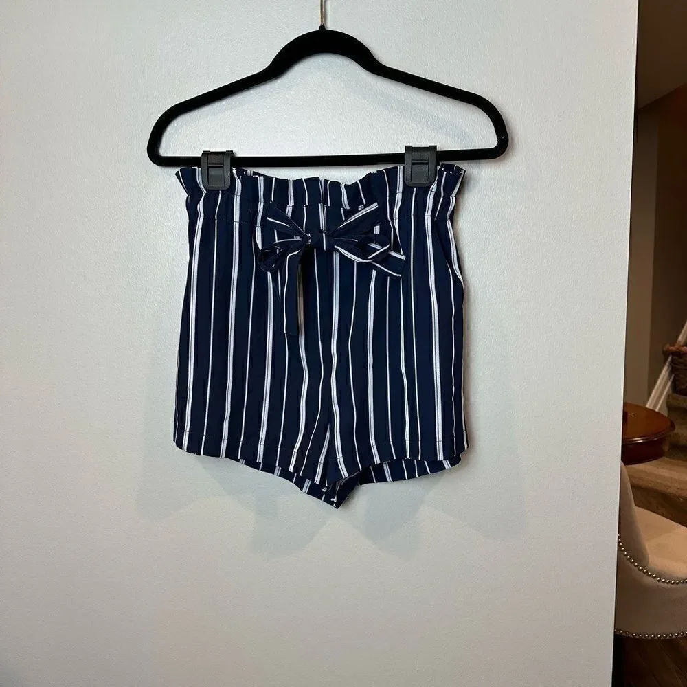 Forever 21 Navy & White Paperbag Belted Shorts